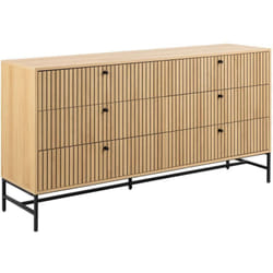 Commode rectangulaire 6 tiroirs effet tasseaux BAÏKAL - Beige