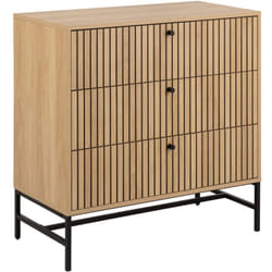 Commode rectangulaire 3 tiroirs effet tasseaux BAÏKAL - Beige