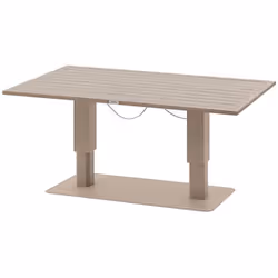 Idéale pour passer de l'apéritif à un repas improvisé en un clin d'œil, la table de jardin relevable rectangulaire SALIMIA su ...