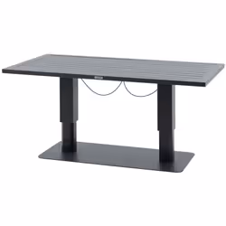 Idéale pour passer de l'apéritif à un repas improvisé en un clin d'œil, la table de jardin relevable rectangulaire SALIMIA su ...