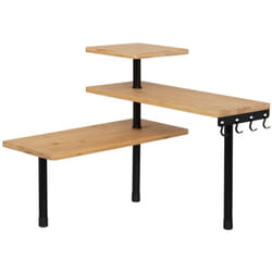 Étagère d'angle 3 niveaux en bambou et inox - Beige et noir