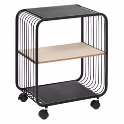Étagère à roulettes 2 niveaux en métal et bois - Noir