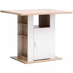Ilot de cuisine effet bois naturel - Blanc et beige