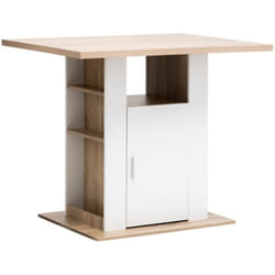 Ilot de cuisine effet bois naturel - Blanc et beige