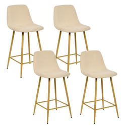 Toilinux - Lot de 4 tabourets de bar en velours côtelé ROKA - Beige