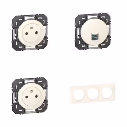pack comprenant 2x prises secteur 2P+T 1x RJ45 (ethernet) 1x plaque 3P Dooxie couleur blanc
