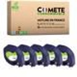91200 - 5 Rubans Etiqueteuses compatible pour  DYMO  LetraTag 91200 - 12 mm x 4 m - Noir sur Blanc - COMETE CONSOMMABLE