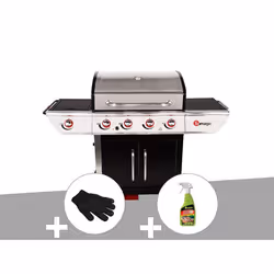 Barbecue à gaz avec chariot Manhattan 450GPI + plancha + Gant de protection + Dégraissant pour barbecue