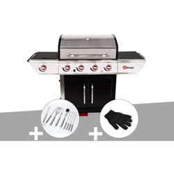 Somagic - Barbecue à gaz avec chariot Manhattan 450GPI + plancha + Malette de 8 accessoires inox + Gant de protection
