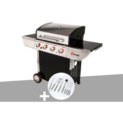Somagic - Barbecue à gaz avec chariot Manhattan 450GPI + plancha + Malette de 8 accessoires inox