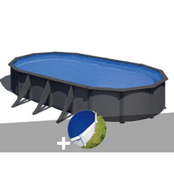 Kit piscine acier gris anthracite Gré Louko ovale 744 x 399 x 122 m + Bâche à bulles