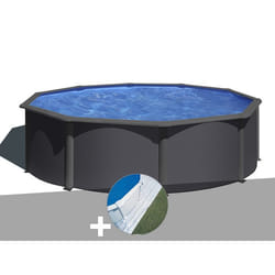 Kit piscine acier gris anthracite Gré Louko ronde 480 x 122 m + Tapis de sol