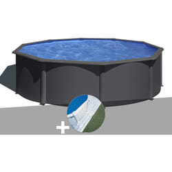 Kit piscine acier gris anthracite Gré Louko ronde 3,70 x 1,22 m + Tapis de sol