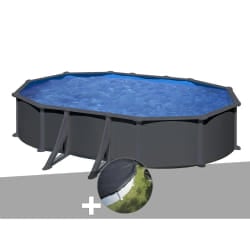 Kit piscine acier gris anthracite Gré Juni ovale 6,34 x 3,99 x 1,32 m + Bâche d'hivernage
