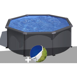 Kit piscine acier gris anthracite Gré Louko ronde 3,20 x 1,22 m + Bâche à bulles