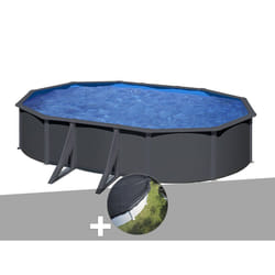 Kit piscine acier gris anthracite Gré Louko ovale 6,34 x 3,99 x 1,22 m + Bâche d'hivernage