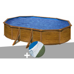 GRE - Kit piscine acier aspect bois Gré Pacific ovale 5,27 x 3,27 x 1,22 m + Tapis de sol