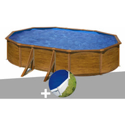 Kit piscine acier aspect bois Gré Pacific ovale 5,27 x 3,27 x 1,22 m + Bâche à bulles