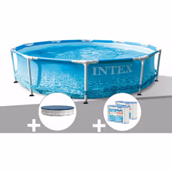 Kit piscine tubulaire Intex Metal Frame Ocean ronde 3,05 x 0,76 m + Bâche de protection + 6 cartouches de filtration