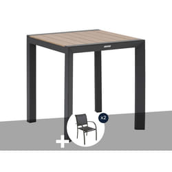 Table de jardin carrée alu Evasion 2 places effet bois + 2 fauteuils Piazza - Hespéride