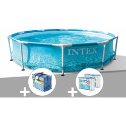 Intex - Kit piscine tubulaire Metal Frame Ocean ronde 3,05 x 0,76 m + Bâche à bulles + 6 cartouches de filtration