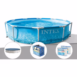 Piscine tubulaire Metal Frame Ocean ronde 3,05 x 0,76 m - Intex Liner triple épaisseur Armatures tubes Épurateur à cartouche  ...