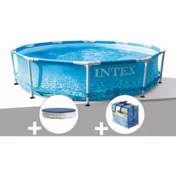 Piscine tubulaire Metal Frame Ocean ronde 3,05 x 0,76 m - Intex Liner triple épaisseur Armatures tubes Épurateur à cartouche  ...