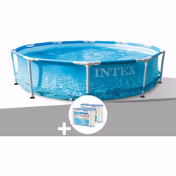 Piscine tubulaire Metal Frame Ocean ronde 3,05 x 0,76 m - Intex Liner triple épaisseur Armatures tubes Épurateur à cartouche  ...