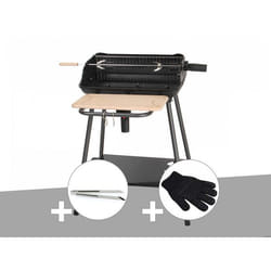 Barbecue charbon Bergamo Somagic + Pince en inox + Gant de protection