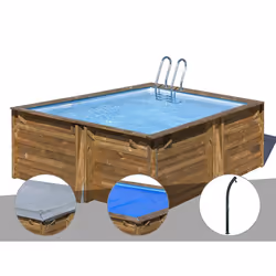 Kit piscine bois Gré Carra 3,05 x 3,05 x 1,19 m + Bâche hiver + Bâche à bulles + Douche