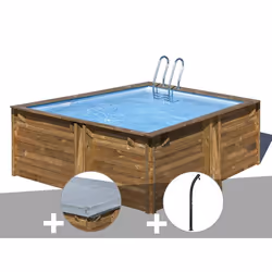 Kit piscine bois Gré Carra 3,05 x 3,05 x 1,19 m + Bâche hiver + Douche