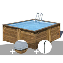 Kit piscine bois Gré Carra 3,05 x 3,05 x 1,19 m + Bâche hiver + Douche