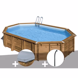 Kit piscine bois Gré Avocado 6,56 x 4,56 x 1,31 m + Bâche hiver + Douche