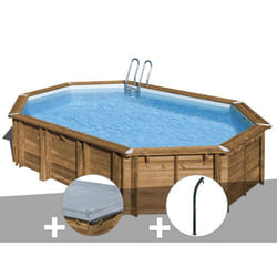Kit piscine bois Gré Avocado 6,56 x 4,56 x 1,31 m + Bâche hiver + Douche