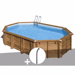 Kit piscine bois Gré Avocado 6,56 x 4,56 x 1,31 m + Douche