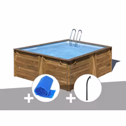 Kit piscine bois Gré Carra 3,05 x 3,05 x 1,19 m + Bâche à bulles + Douche