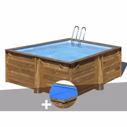 Kit piscine bois Gré Carra 3,05 x 3,05 x 1,19 m + Bâche à bulles