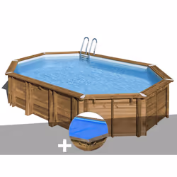 Kit piscine bois Gré Avocado 6,56 x 4,56 x 1,31 m + Bâche à bulles