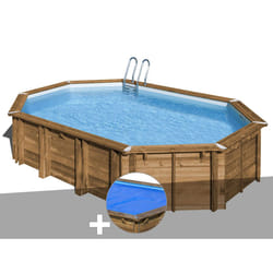 Kit piscine bois Gré Avocado 6,56 x 4,56 x 1,31 m + Bâche à bulles