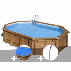 Kit piscine bois Gré Avocado 6,56 x 4,56 x 1,31 m + Bâche à bulles + Douche