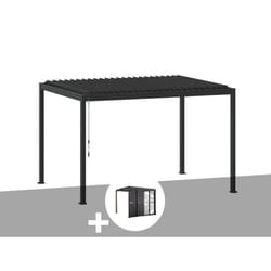 Pergola bioclimatique Evora Graphite - 4 x 3 m + Persiennes coulissantes côté 3 m - Hespéride