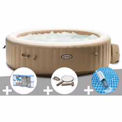 Spa gonflable de la marque Intex, modèle rond 6 places à bulles, coloris beige Ce spa Intex dispose de 140 diffuseurs à bulle ...