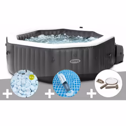 Spa gonflable octogonal 4 places noir de la marque Intex. Ce spa est le modèle haut de gamme de la gamme de jacuzzis gonflabl ...