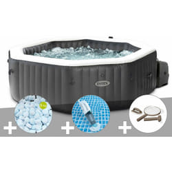 Kit spa gonflable Intex PureSpa Carbone octogonal Bulles et Jets 4 places + 5 kg de sel + Aspirateur + Kit d'entretien
