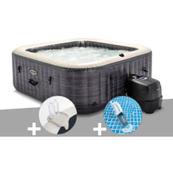 Kit spa gonflable Intex PureSpa Ardoise carré Bulles 4 places + Porte-verre + Aspirateur