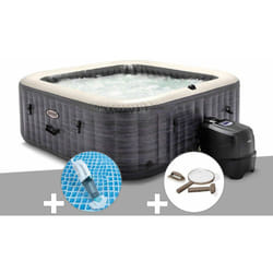 Kit spa gonflable Intex PureSpa Ardoise carré Bulles 4 places + Kit d'entretien + Aspirateur