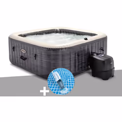 Nouveau spa gonflable Intex 4 places PureSpa Ardoise de forme carrée Son nouvel habillage effet pierre gris dynamise à coup s ...