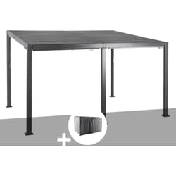 Pergola bioclimatique Avila 4 x 3 m graphite en aluminium + 6 rideaux - Hespéride