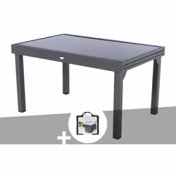 Table de jardin rectangulaire Hespéride. Ce modèle de table PIAZZA en aluminium et plateau en verre trempé est idéal pour acc ...