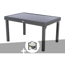 Hesperide - Table extensible rectangulaire en verre Piazza 6/10 places Gris anthracite + Housse - Hespéride